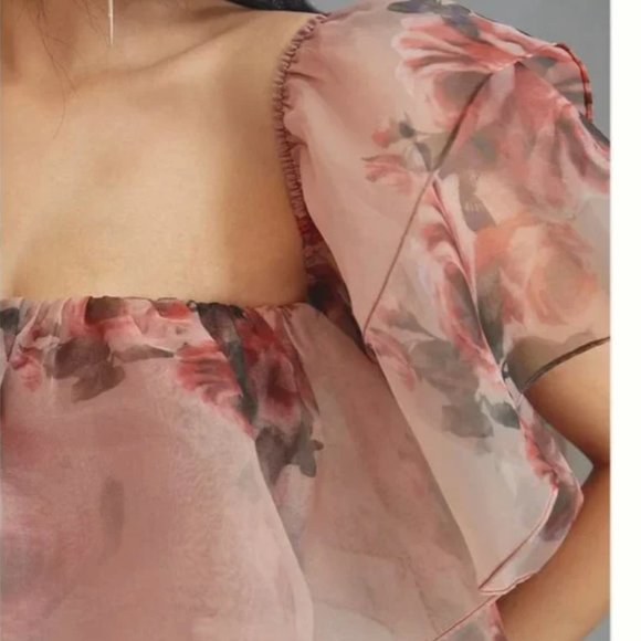 ⭐️ DOLAN Tiered Organza Floral Ruffle Party Classy Chic Romantic Valentine Top - Picture 4 of 5